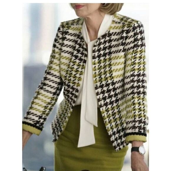 Lafayette 148 Windsor Plaid Wool Tweed Houndstooth Blazer Size 10 - Picture 1 of 8